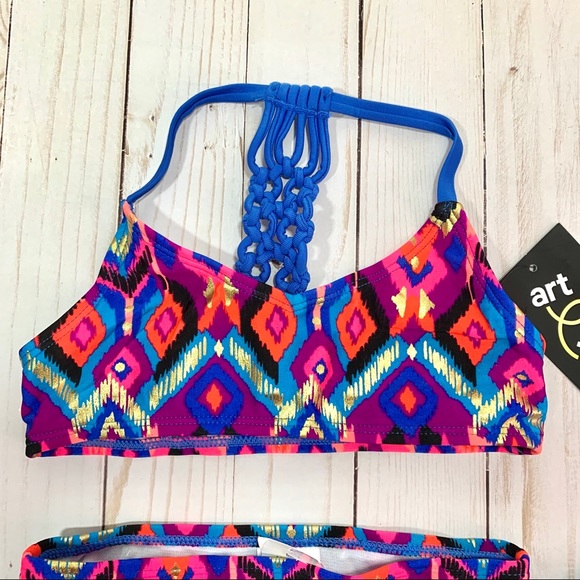 Art Class Girls Blue Pink Multi Gilded Tigerlily 2Pc Bikini Swim Set - NWT - Picture 6 of 9